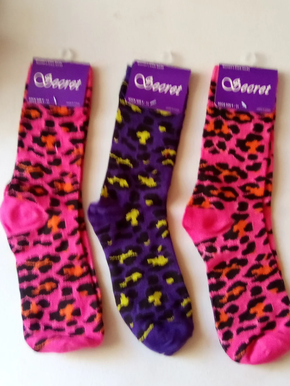 Women's' Leopard Print Crew Socks - Pink & Purple ( Bag B )